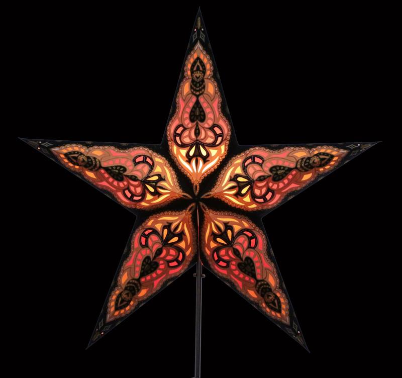 SUMITA Copper/Goldglitter - Foldable glowing star, paper poinsettia with 5 points, 60 cm